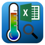 thermometer and excel spreadsheet and magnifying glass icons