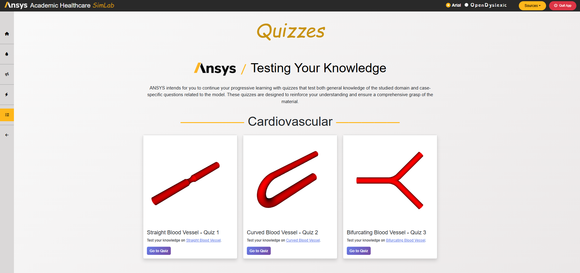 Quizzes Page Interface