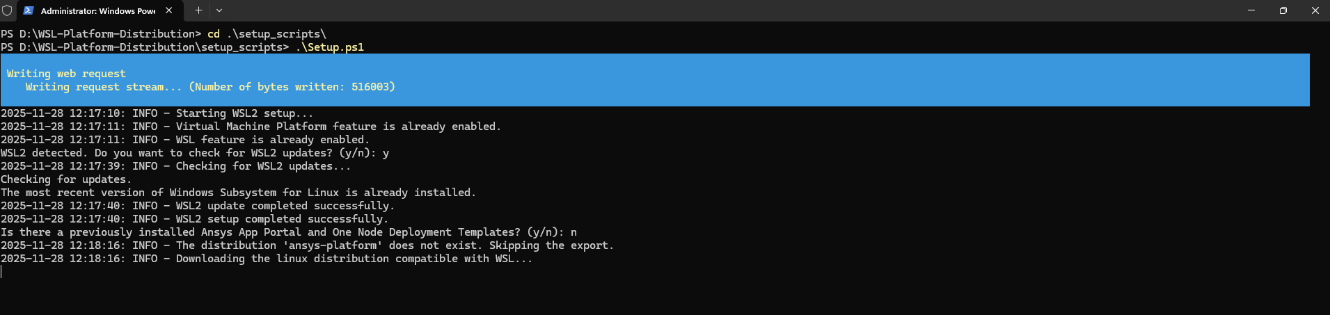 Download of WSL2 Starts
