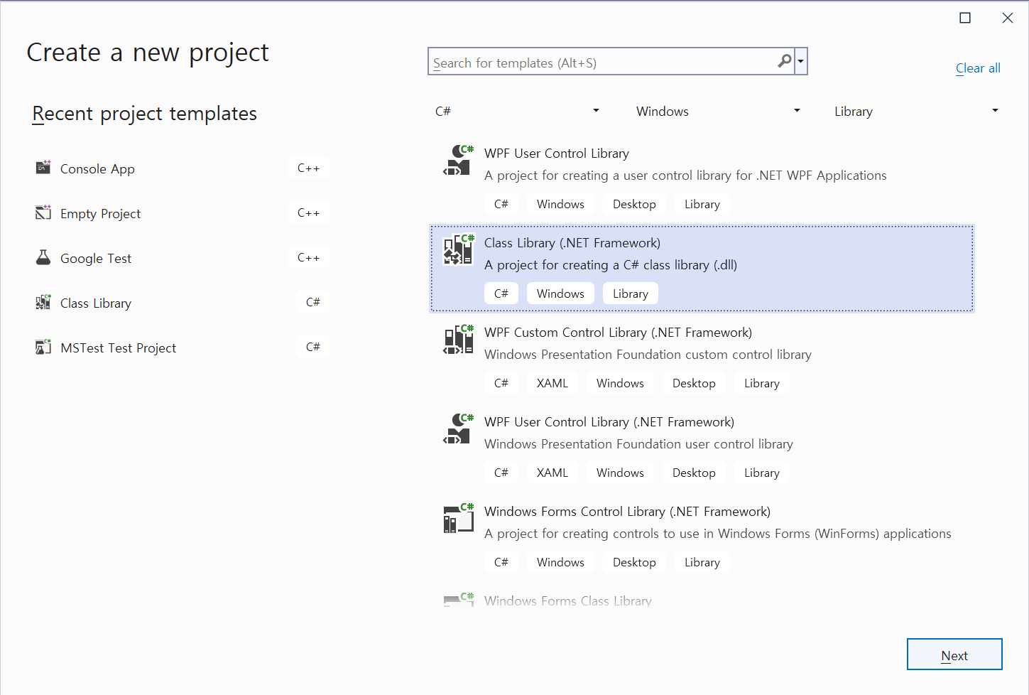Create new Class Library(.NET Framework)