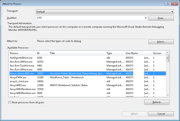 attach solver process