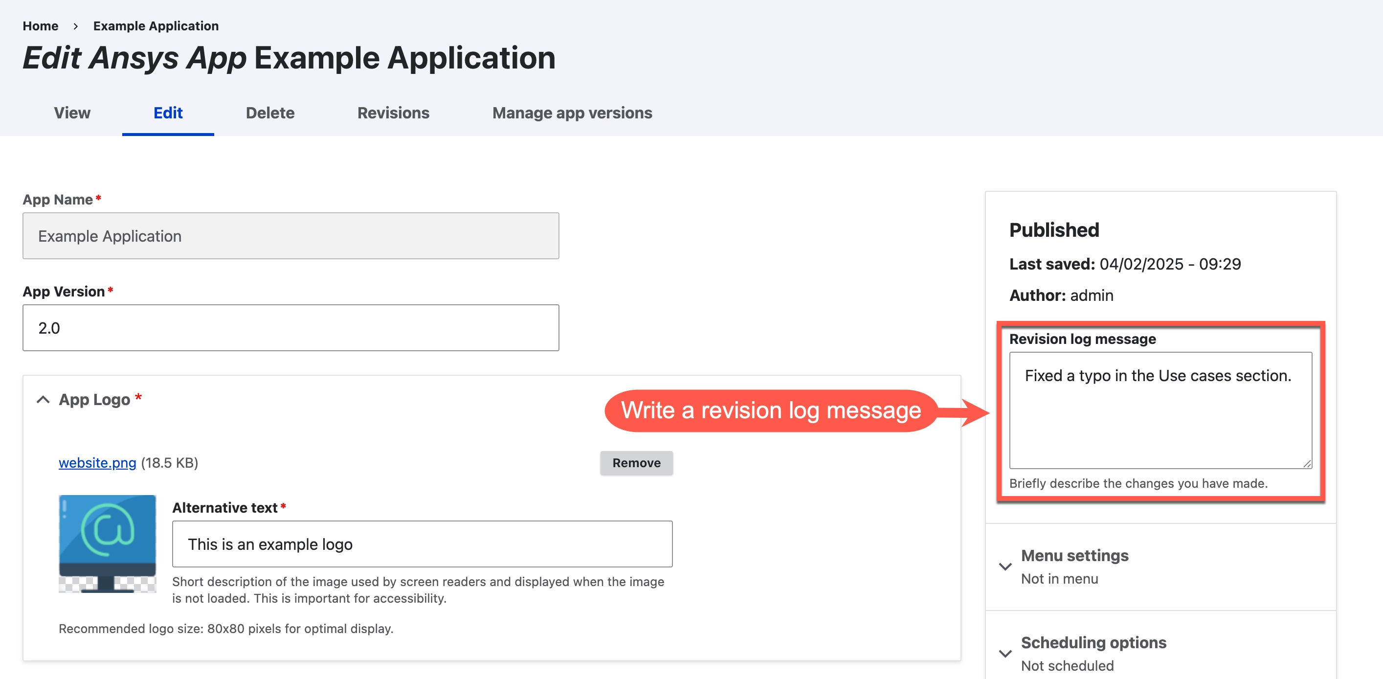 Revision log message on an edit form