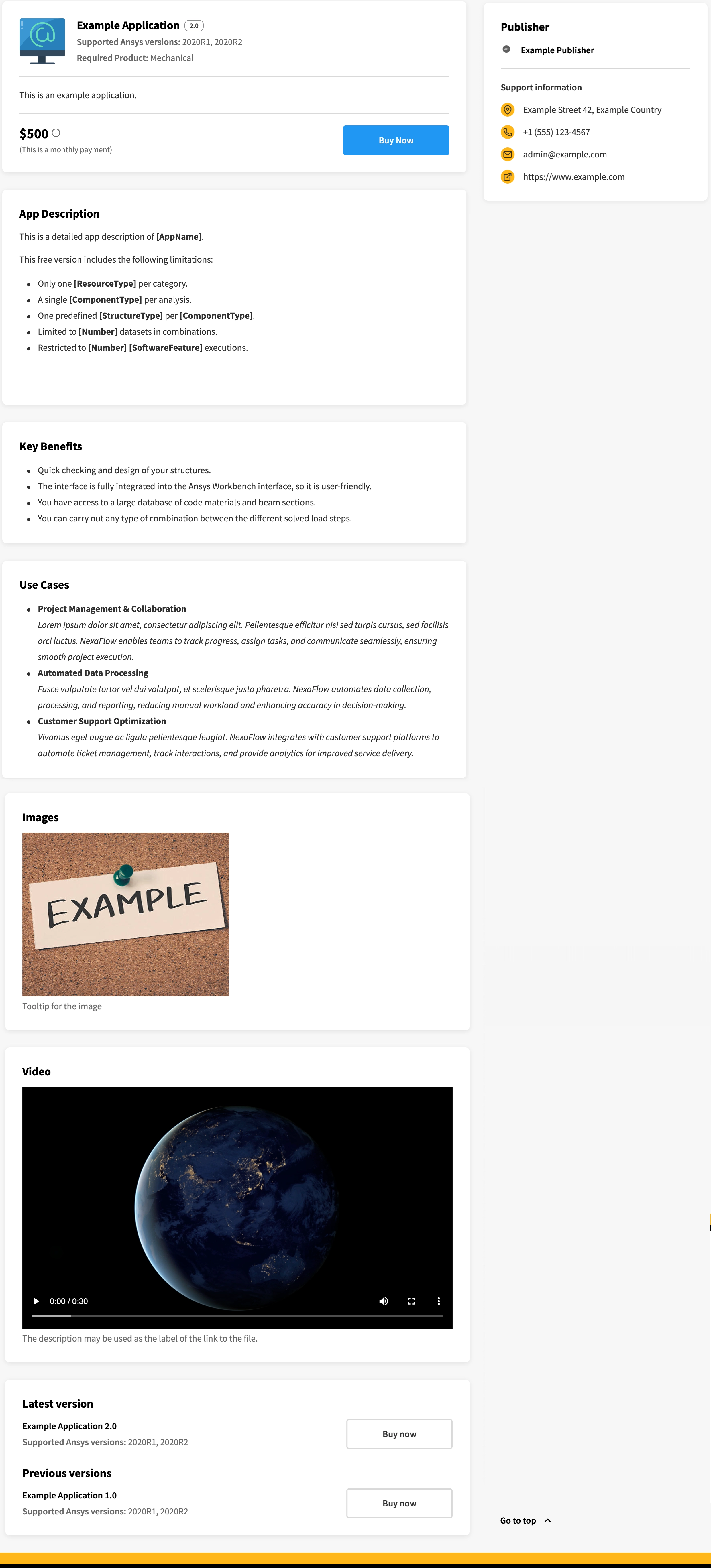An Ansys app page