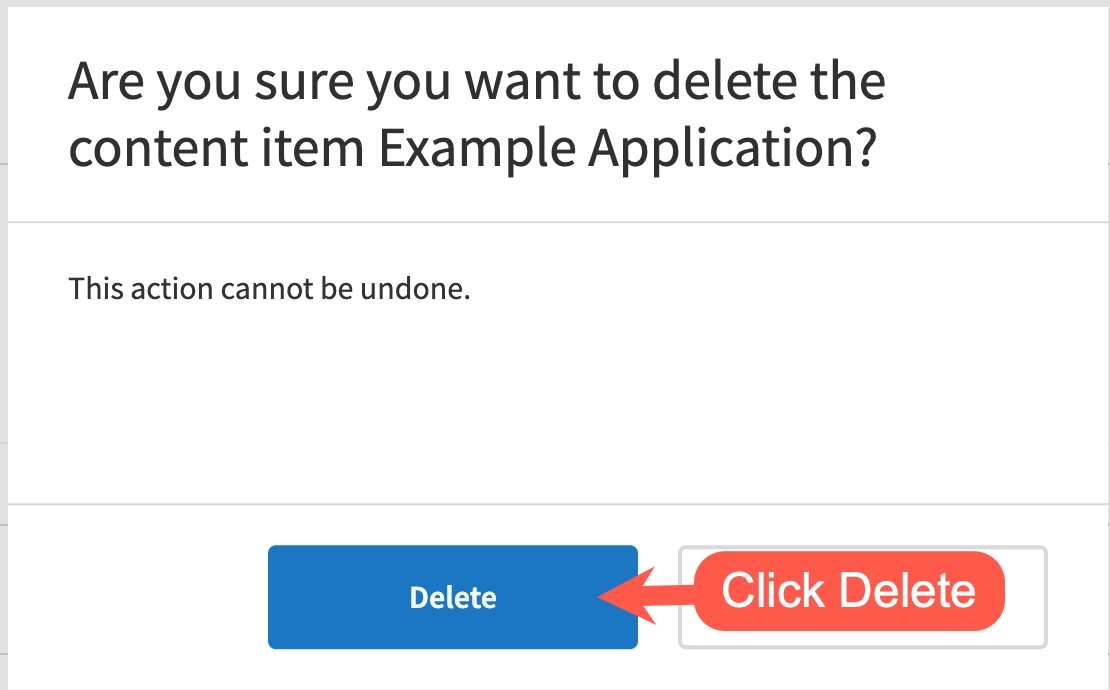 Click Delete to confirm the deletion