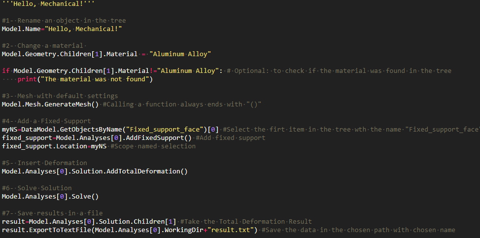 The full script exactly as it appears in the Script Editor, all seven steps visible together