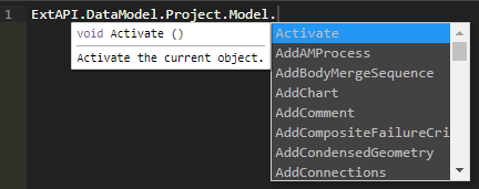 The autocompletion dropdown appearing after typing a dot on an object reference