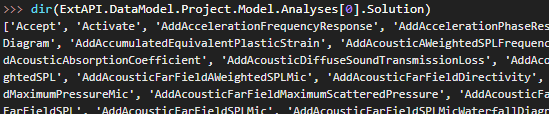 The shell showing the output of dir() listing all available options on an object