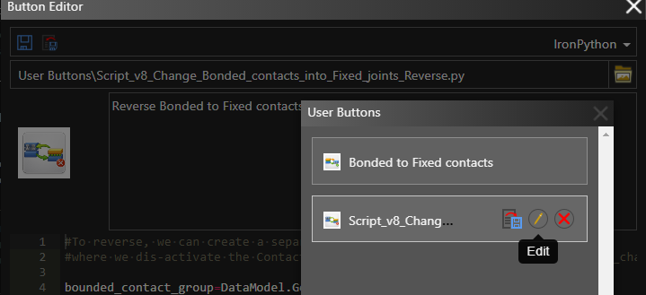 The User Buttons panel showing two finished, saved custom buttons ready to use