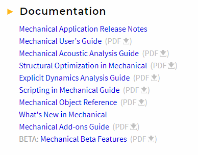 The Ansys Help documentation list, including the Mechanical User's Guide and the Scripting in Mechanical Guide