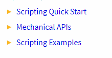 Additional documentation links: Scripting Quick Start, Mechanical APIs, and Scripting Examples