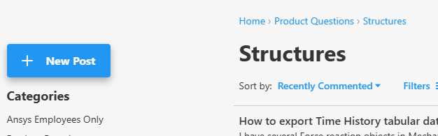 The "New Post" button available to logged-in users on the Ansys Developer Forum's Structures category