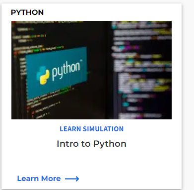 A course card for "Intro to Python" under the Learn Simulation series