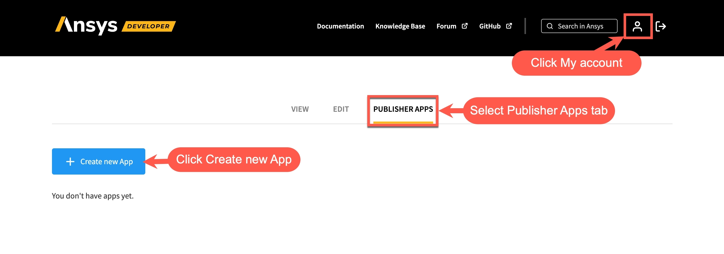 A screenshot of the My account page and the publisher apps tab